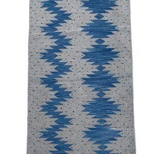 Natural Dyed Indigo Hand Woven Wool Zapotec Rug: Geometric Rectangle Tapestry 31x60 Inches