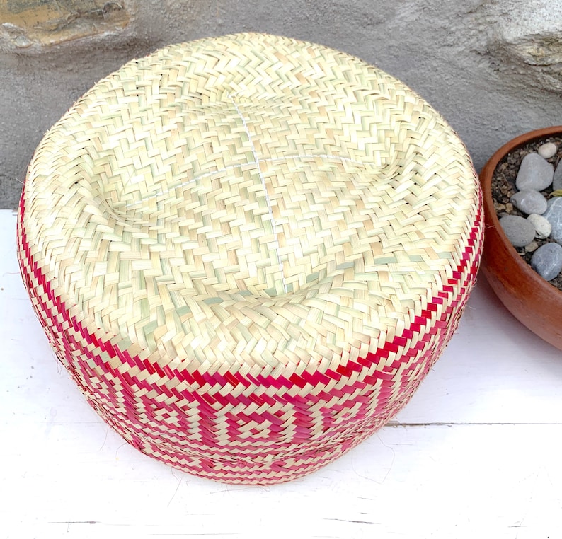 Hand Woven Palm Leaf Baskets: Mexican Geometric Storage, Set of 2 image 6