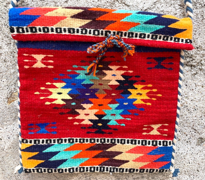 Wool Tapestry Zapotec Oaxacan Hand Woven Geometric Stars Shoulder Unisex Messenger Morral Bag