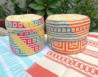 Hand Woven Palm Leaf Basket Set with Lids & Placemats - Oaxaca, Mexico