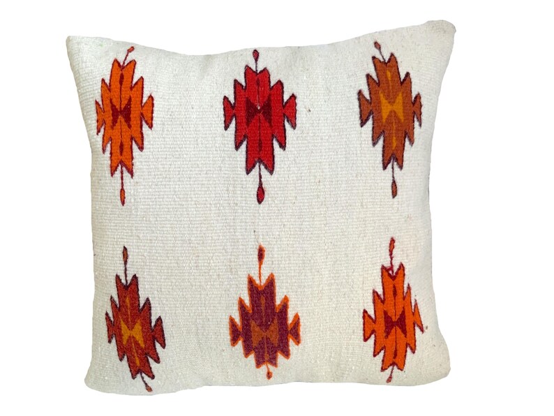 Handwoven Zapotec Pillow Cover: Oaxacan Wool, Geometric Design, 19x20 image 7