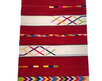 Woven Wool Rug: Rectangle Geometric Hand Woven Tapestry 31x60 Inches