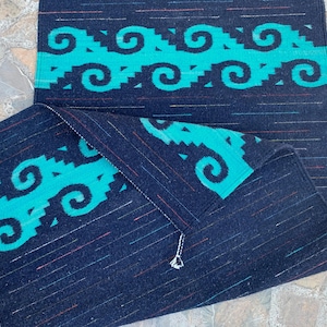 Dark Blue Zapotec RugTapestry, 31&quot;x58&quot; Geometric and Solid Modern Style Rug Floor or Wall Decor, Reversible Rectangle Hand Woven Tapestry