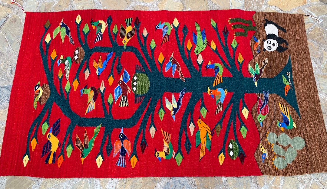Authentic Zapotec Red Tree of Life Rug, 32
