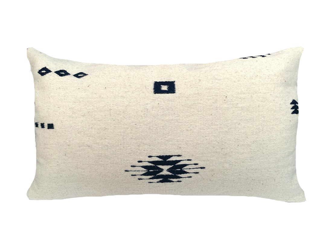 Zapotec Wool Throw Pillow Cover 18x30 Black & White 100 Natural Sheep