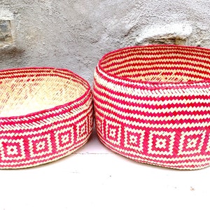 Hand Woven Palm Leaf Baskets: Mexican Geometric Storage, Set of 2 image 2