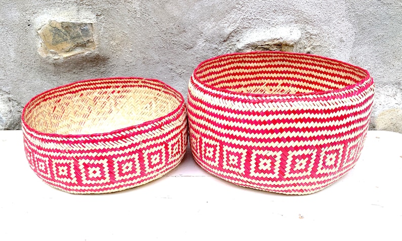 Hand Woven Palm Leaf Baskets: Mexican Geometric Storage, Set of 2 image 2