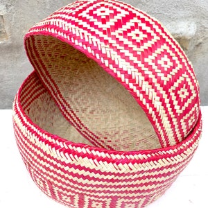 Hand Woven Palm Leaf Baskets: Mexican Geometric Storage, Set of 2 image 9