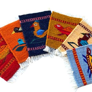 Hand Woven Wool Rug Coasters - Bird & Zapotec Design - Set of 6 and 4
