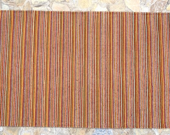 Handwoven  Rug: Earthy Brown Wool Multi-Stripe Tapestry (33"x59")