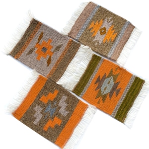 Hand Woven Zapotec Wool Mug Coasters: Geometric Neutral Tones (Set of 8)