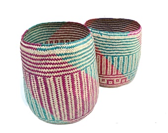 Hand Woven Palm Leaf Baskets: Set of 2 Mexican Storage Bins