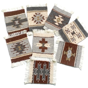 Hand Woven Wool Zapotec Rug Coasters - Earthy Neutral Set of 8