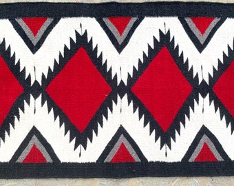 Red and Black Western Rug, 24"x 39" Hand Crafted Zapotec Wool Santa Fe Style Tapestry, Southwest Home Interior Floor or Wall Textile Decor