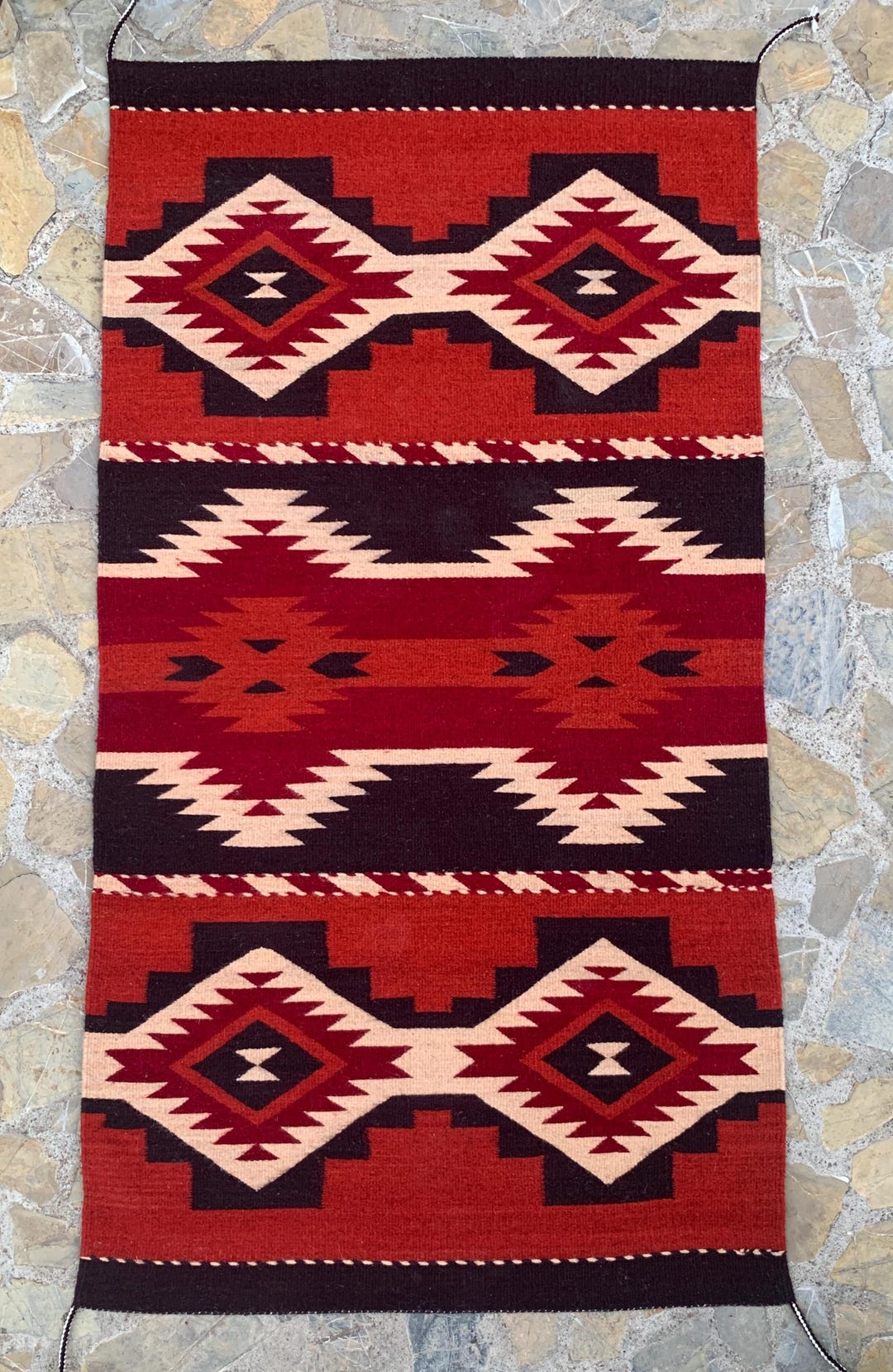 Handwoven Zapotec Rug: Geometric Western Style, Brick Red Wool, 31x59 ...