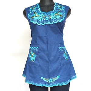 XSmall Mexican Blue Floral Embroidered Apron: Kitchen Cooking Delantal