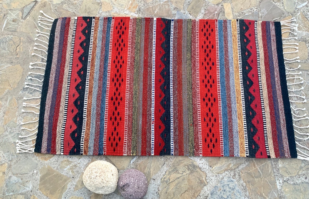 Zapotec Red Wool Rug: Handwoven Geometric Mexican Tapestry (23