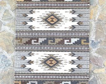 Zapotec Natural Wool Rug 23"x40" Non Dyed Rug Tapestry, Rustic Floor Covering, Wall Hanging Decor Tapestry, Hand Woven Flat Weave Oaxaca Rug