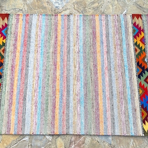 Authentic Zapotec Oaxacan Mexican 24&quot;x40&quot; Hand Woven Rainbow Stars Abstract Pattern Home Wall Hanging Floor Mat Wool Weaving Tapestry Rug
