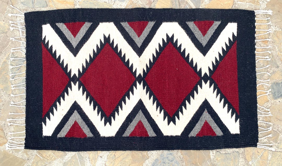 Handwoven Wool Zapotec Rug: Cherry Red Santa Fe Style Tapestry - Etsy