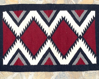 Handwoven Wool Zapotec Rug: Cherry Red Santa Fe Style Tapestry