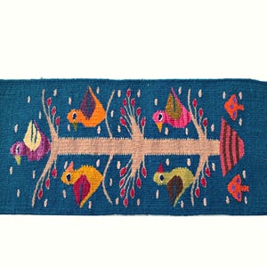 Tappeto in lana zapoteca tessuto a mano: albero della vita, motivo a uccello, 10x20 pollici