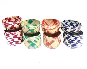 Handmade Palm Leaf Basket Set: Mexican Woven Lidded Storage Bins