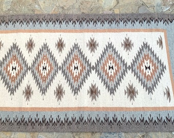 Muted Earthy Color Natural Non Dyed Sheep Wool Zapotec Rug 30&quot;x60&quot; Hand Woven Geometric Native Oaxaca Tapestry  Wall Hanging or Floor Cover
