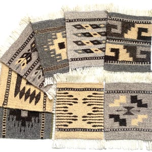 Handwoven Wool Mug Rug Coasters - Set of 8 - Zapotec Earthy Colors