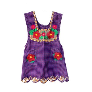 Floral Embroidered Girl&#39;s Apron: Mexican Style, Adjustable Fit (Size 6-8)