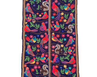 Vibrant Bird Embroidered Fabric Table Runner: Multicolor 17x44 Inches Interior Decor