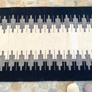 Black and White Woven Natural Fiber Rug, 32&quot;x58&quot; Hand Loomed Rectangle Tapestry, Rustic Interior Decorative Flat Rug, Mexican Zapotec Rug