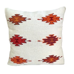 Handwoven Zapotec Pillow Cover: Oaxacan Wool, Geometric Design, 19x20 Red