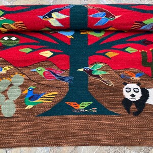 Authentic Zapotec Red Tree of Life Rug, 32