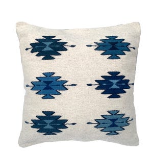 Handwoven Zapotec Pillow Cover: Oaxacan Wool, Geometric Design, 19x20 Blue