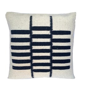 Hand Woven Wool Pillow Cover: Bug Pattern Black and White Zapotec Rug, 19"x19"