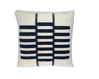 Hand Woven Wool Pillow Cover: Bug Pattern Black and White Zapotec Rug, 19"x19"