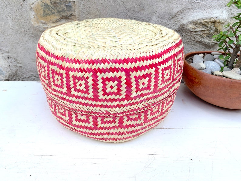 Hand Woven Palm Leaf Baskets: Mexican Geometric Storage, Set of 2 image 10