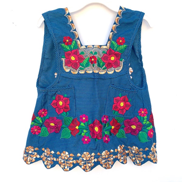 Girls Apron, 3-4 Year Mexican Floral Embroidered Smock, Full Outfit Cover Protection,