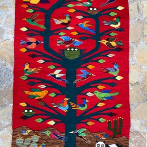 Authentic Zapotec Red Tree of Life Rug, 32