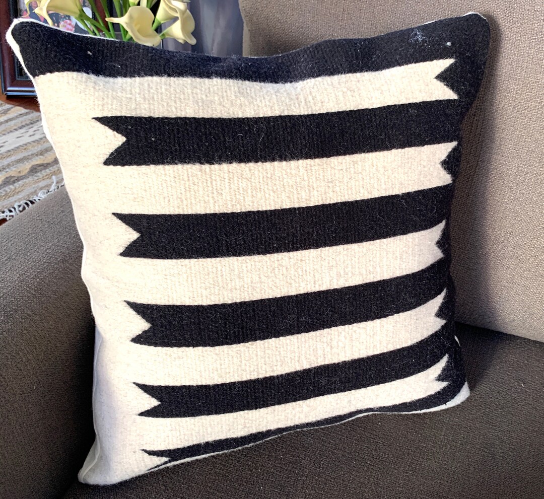 Zapotec Tapestry Pillow Case 19x19 Black & White Geometric Pillow. Hand