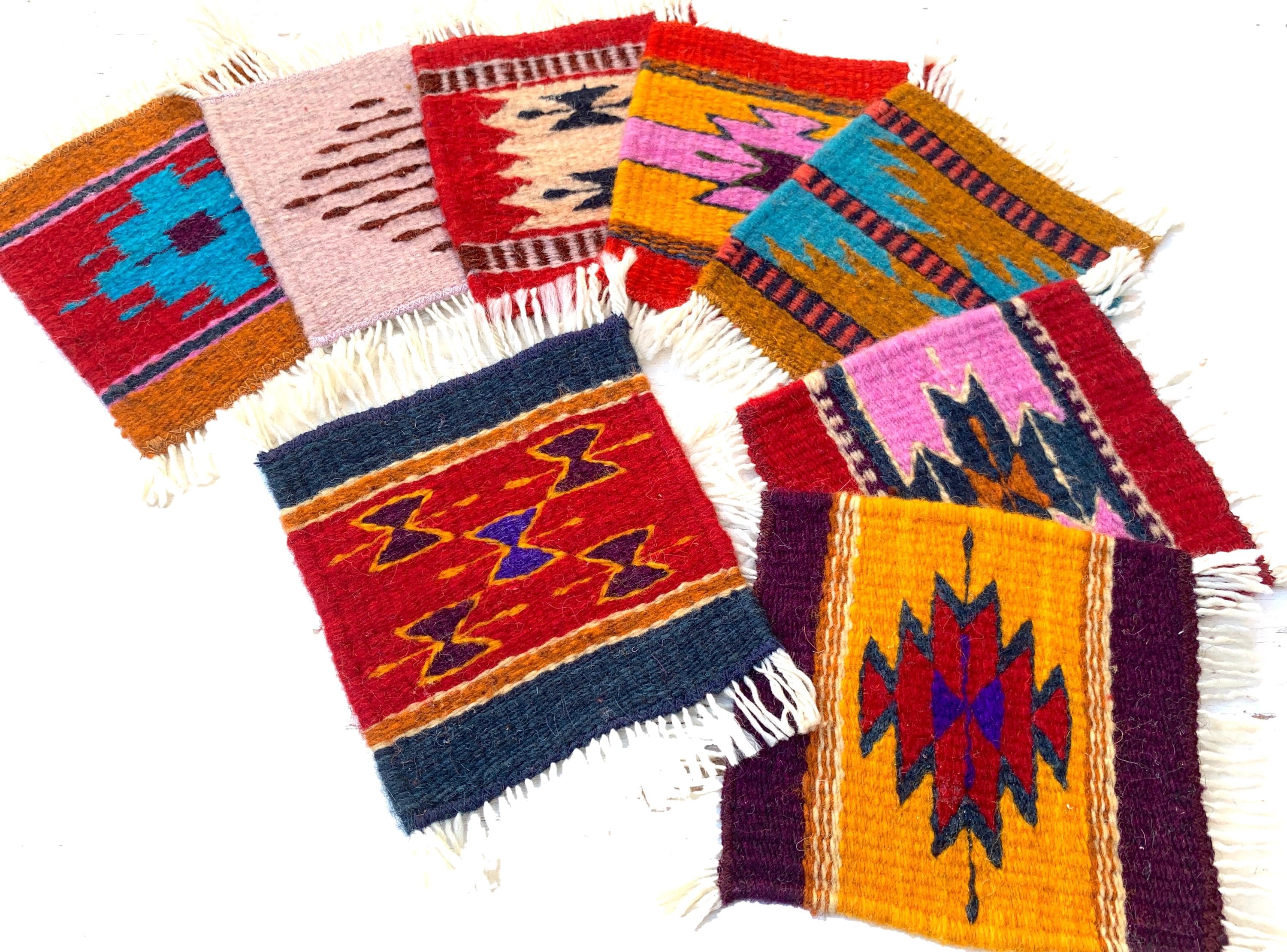 Couverture Jetée Mexicaine Tissée Main - 46x34 Pouces (~117x86 Cm) Coton Multicolore - Occasion Très Bon état