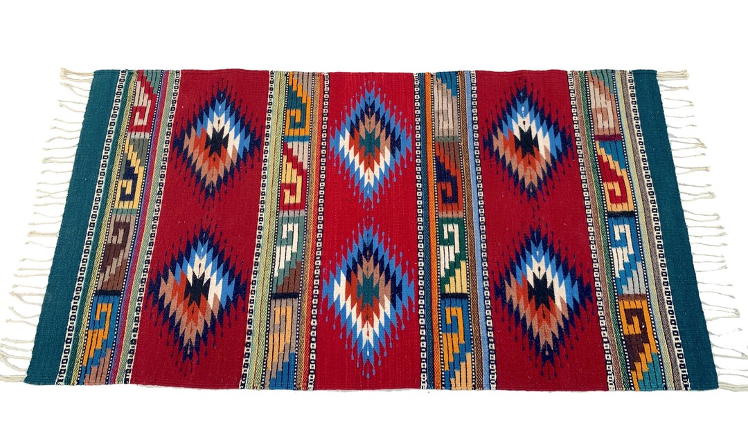 Handwoven Zapotec Wool Rug: Red Brown Oaxaca Tapestry 30