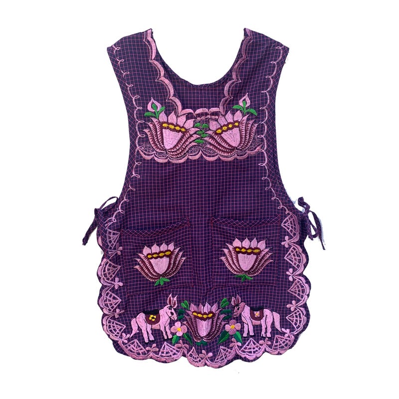 Mexican Artisanal Embroidered Apron 50% Cotton, %50 Polyester  Royal Blue 603196 main image 0