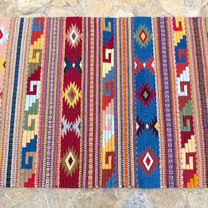 Hand Woven Oaxaca Zapotec Wool Rug: Geometric Accent Tapestry (31x58 inches)