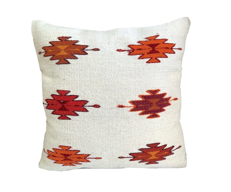 Handwoven Zapotec Pillow Cover: Oaxacan Wool, Geometric Design, 19x20 image 10