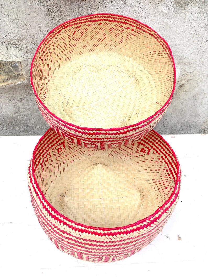Hand Woven Palm Leaf Baskets: Mexican Geometric Storage, Set of 2 image 7