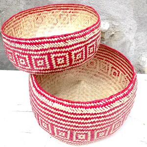 Hand Woven Palm Leaf Baskets: Mexican Geometric Storage, Set of 2 image 3