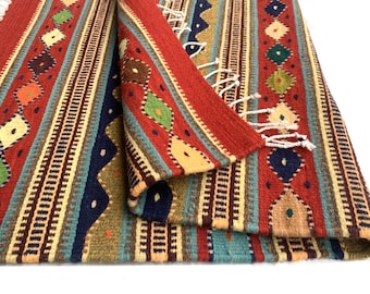 Alfombra geométrica de estilo occidental: Tapiz pequeño zapoteco tejido a mano (100 x 60 cm)