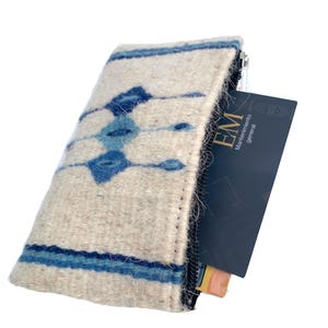 Tapestry White  Small Pouch Wallet for card, spare change or keys, Hand Woven Zapotec rug mini bag, Long lasting washable handy bag Pocket